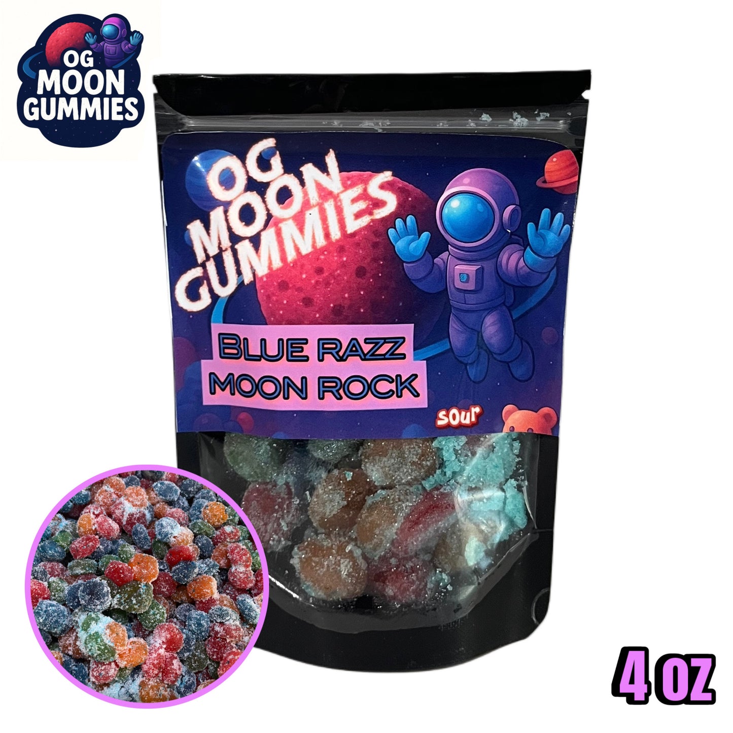 OGMoonGummies Viral Sour Blue Razz Moon Rock - 4oz - Sour Blue Razz Gushers