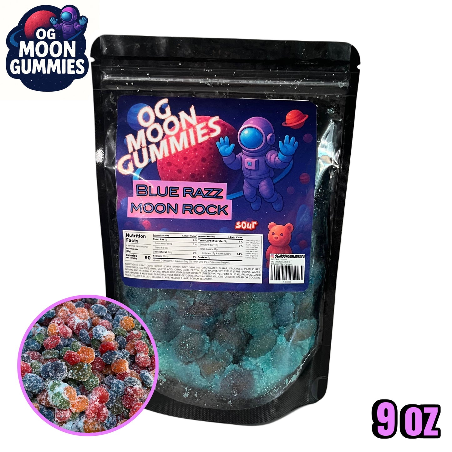 OGMoonGummies Viral Sour Blue Razz Moon Rock - 9oz - Sour Blue Razz Gushers