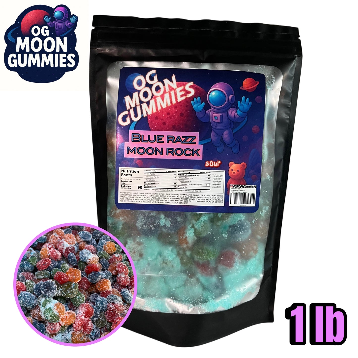 OGMoonGummies Viral Sour Blue Razz Moon Rock - 1lb - Sour Blue Razz Gushers