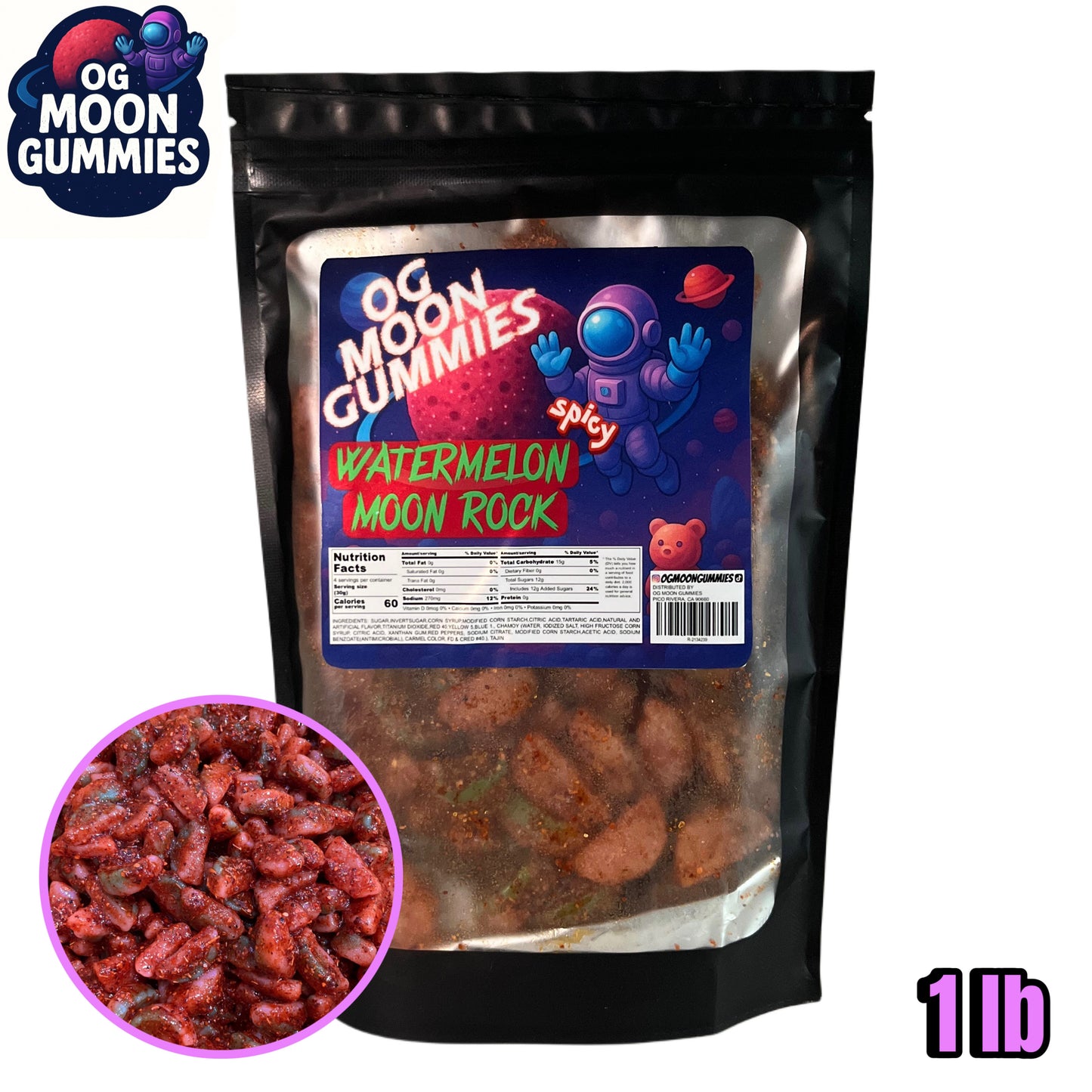 OGMoonGummies Viral Watermelon Moon Rock - 1lb - Spicy Watermelon Sour Patch Kids